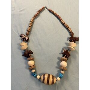 vintage hand-carved wood bead African safari necklace with animal figures
